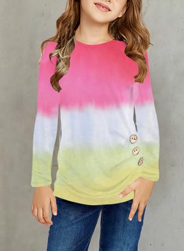 Image of Ecokauer Girls Casual Tunic Tops Knot Front Long Sleeve Loose Soft Blouse T-Shirt Size 4-13