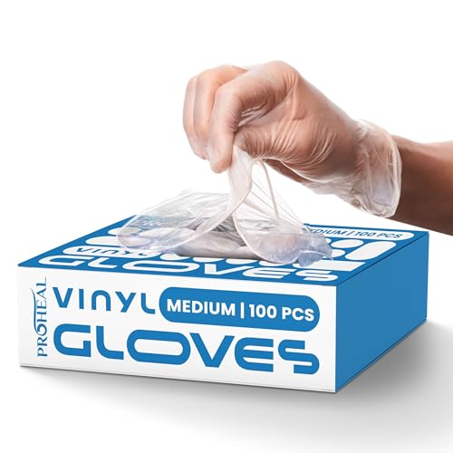 Vinyl Disposable Gloves Medium, 100 Clear Gloves for Cooking