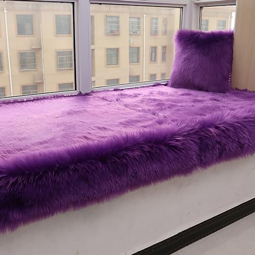 Alfombra lanuda para dormitorio morada y protector de sofá lavable 2