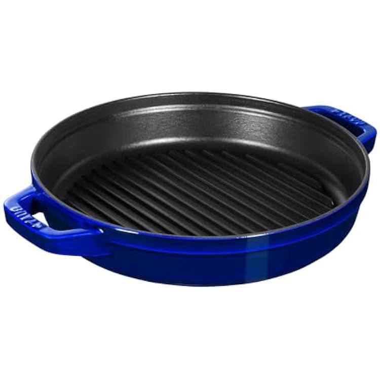 STAUB Cast Iron Set 4-pc, Stackable Space-Saving Cookware Set, Dutch Oven with Universal Lid, Made in France, Dark Blue