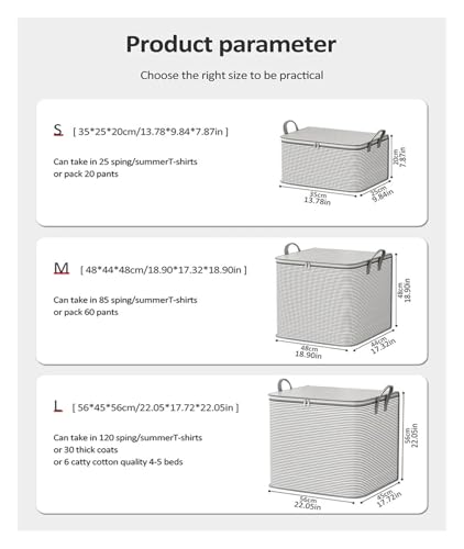 Bolsa de almacenamiento con cremallera gris de 3 piezas y gran capacidad para ropa de hogar 8