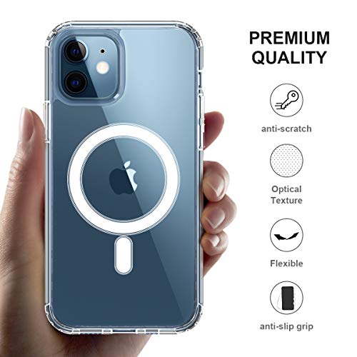 Restone Clear Magnetic Case For Iphone 12 Mini Compatible With Mag-Safe, Slim Hard Back Soft Silicone Tpu Bumper Cover, Thin Cute Shockproof Non-Yellowing Protective Case For I-Phone 12 Mini 5.4 2020 #TOP6