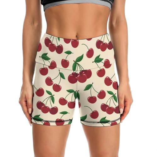JYYAU Cherry Pattern(1) High Waist Yoga Shorts for Women Athletic Shorts Leggings Running Pants