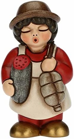 THUN – Presepe 2022 – Statuina Presepe Salumiere in Ceramica Decorata a Mano, Versione Vestito Rosso – Linea Presepe Classico – 4,3X4,5X8 cm h