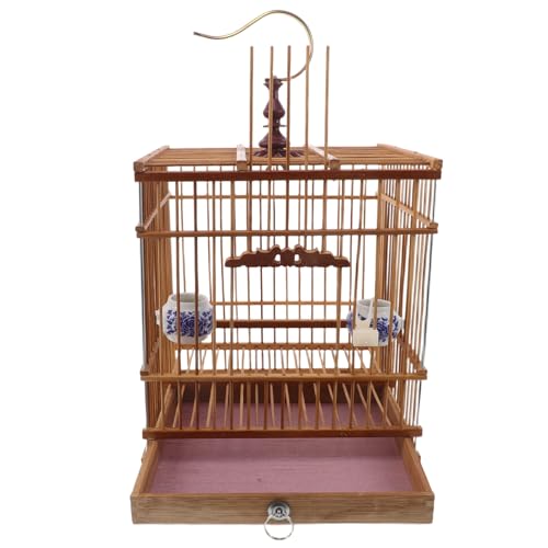 SHINEOFI Cage à Oiseaux Rectangulaire en Bambou et Métal, Habitat Naturel Solide, Style Vintage Élégant pour Décoration Intérieure et Oiseaux comme...