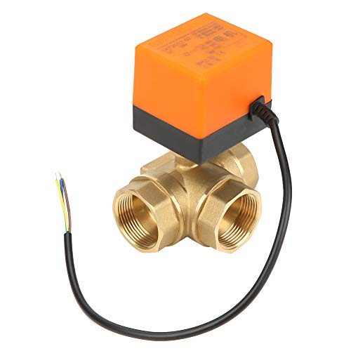 Marhynchus Válvula de Bola Motorizada de 3 Vías de Latón DN32 G1 1 4, Actuador DC24V con Interruptor de Seguridad Incorporado para Fan Coil y de Control de Agua de Aire Acondicionado
