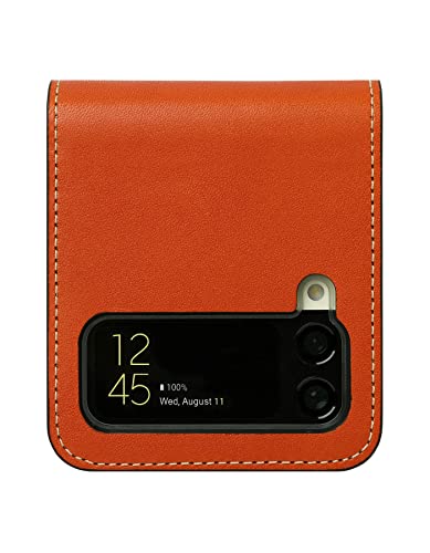 Galaxy Z Flip3 5G �P�[�X �Ȗ؃��U�[ Samsung �T���\�� �蒠�^ �J�o�[ ������� �X�}�z�P�[�X �w�ʕی� �S�ʕی� �}�O�l�b�g�s�g�p �X�g���b�v�z�[���t�� �M�����N�V�[ zflip3�p�P�[�X SC-54B SCG12 (�I�����W/