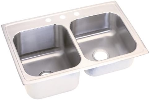 Elkay WLD3322D11_8DSRH4 Revere Waterford 33-by-22-by-11-by-8 Inch Double Bowl Stainless Steel Kitchen Sink
