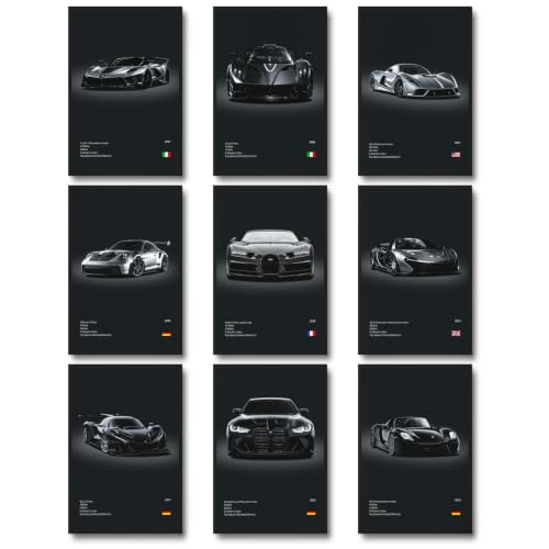9-Piece Super Car Poster Set for Boys