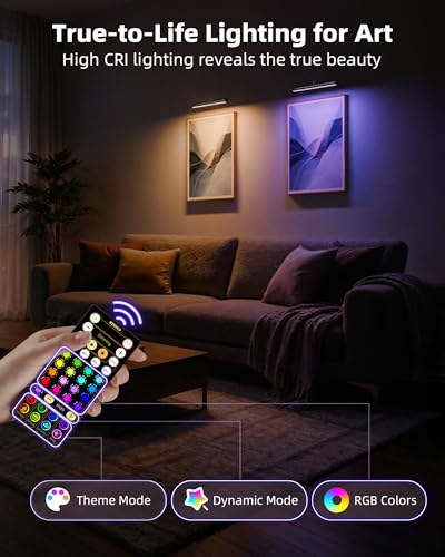 Image of EZVALO 13 Inch Wireless Picture Lights, 4000mAh Rechargeable Battery RGB Colors Lights with Remote, Dimmable 3 Color Temps LED Painting Lights for Living Room, Bedroom (Black, 2Pack)
