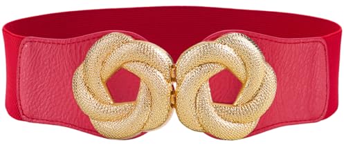 ALAIX Women's Wide Elastic Waist Belt for dress Gold Flower Buckle Stretchy Dressy Fashion Belts Waistband for Women