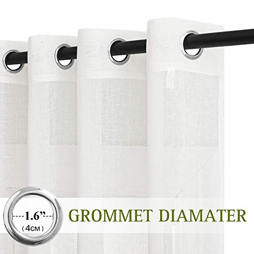 NICETOWN Linen Curtains Semi Sheer Bedroom Window Curtains, Grommet Casual 72" Long Thick Semitransparent Flax Sheer Window Treatment Privacy for Nursery, Ivory, 1 Panel = 52" W, Sold by 2 Panels