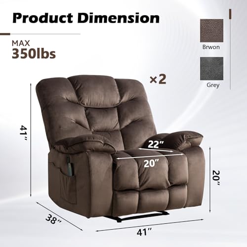 Image of HAOMARKETS Power Recliner Chair Set of 2 with Massage and Heat, 41 inch Wide Electric Reclining Chairs with USB Port, Breathable Fabric Overstuffed Reclining Sofa for Living Room, Brown