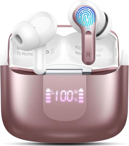 Image of Wireless Earbuds, Bluetooth 5.3 Headphones 2025 NEW Ear Buds 40H Bass Stereo in-Ear Earphones ENC Noise Cancelling Earbuds with 4 HD Mic, USB-C LED Display IP7 Waterproof Sport Headset for Android iOS