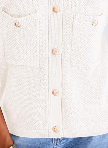 Prettygarden Women'S Summer Knit Blouse Top Casual Crewneck Button Down Short Sleeve Cardigan Pocket T Shirts  thumb #6