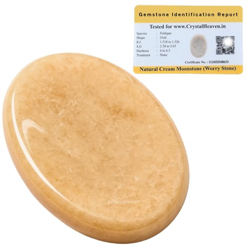 Image of Cream Moonstone Crystal Thumb Worry Pebbles Stones for Anxiety Stress Relief Massage - AAA Grade Original Healing Gemstone Agate Rubbing Stone for Yoga Meditation Spiritual Reiki Feng Shui