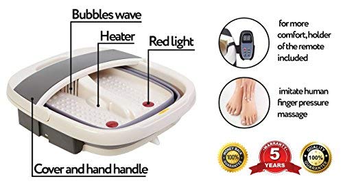 Heated Foot SPA Bath Tub - Collapsible Pedicure Jacuzzi Massager with Electric Heating | Bubble Wave | Red Light Therapy - 3 in 1 Soak Footbath Set for Feet Relaxation and Stress Relief