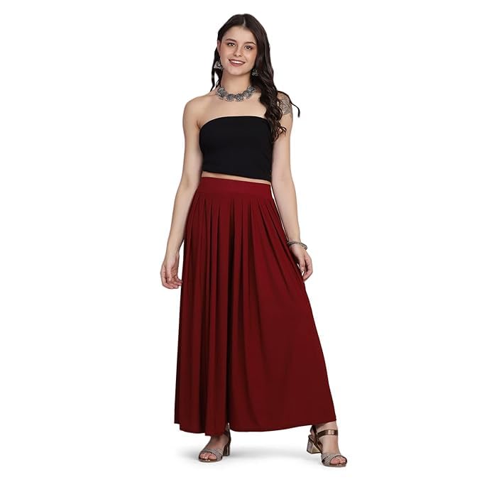 Image of Women's Lyakara Fabrics Solid Pleated Flared Palazzo Pants