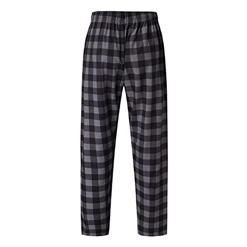Mens Woven Cotton Pajama Lounge Pant Comfy Elastic Waist Plaid Sleep Pant Soft Lightweight Loose Fit Pjs Bottom Pants2