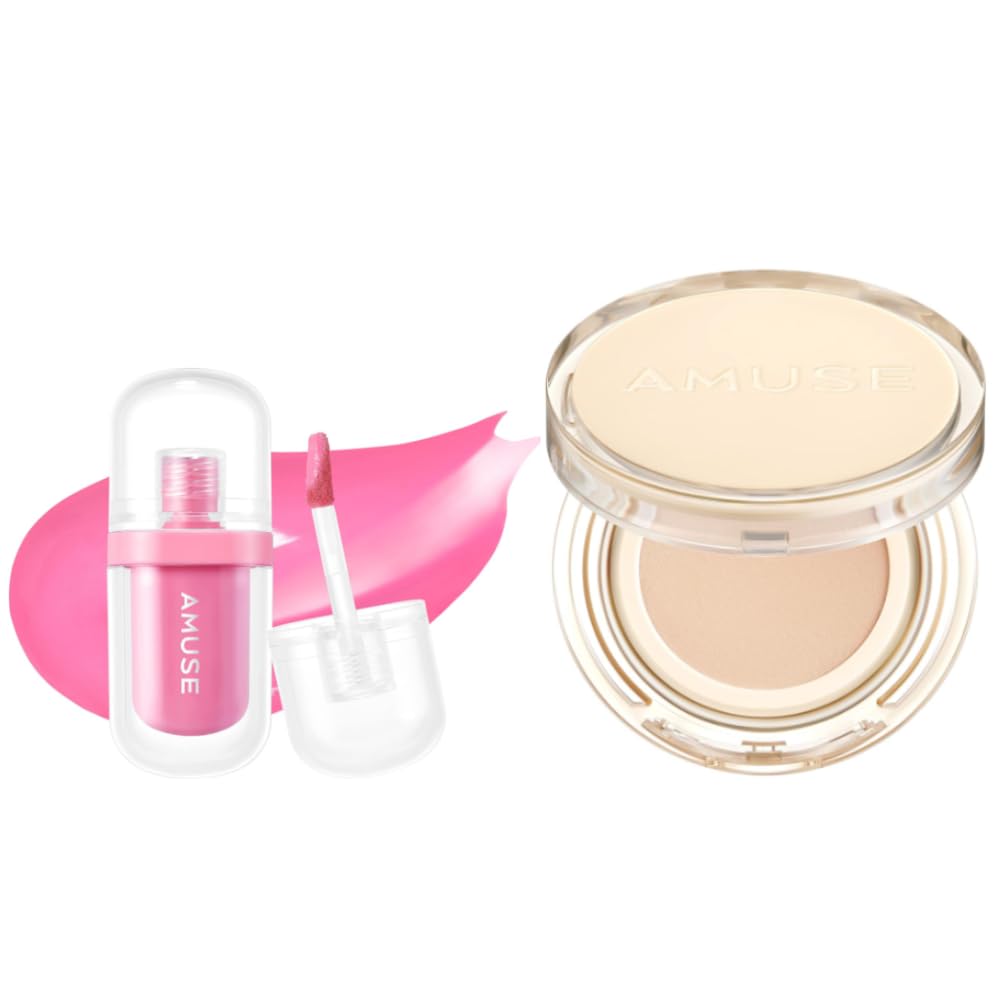 AmuseSEOUL DEW JELLY VEGAN CUSHION 01 SOONSOO + JEL-FIT TINT 04 ROSE MILK