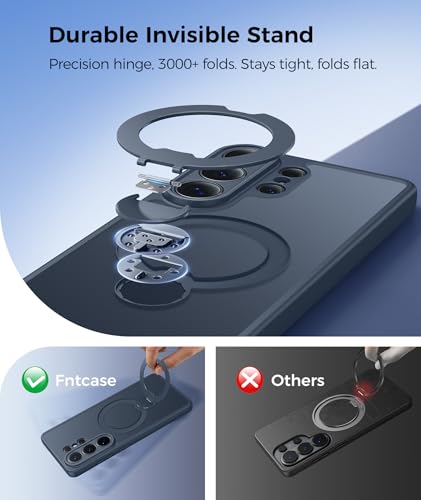Image of FNTCASE for Samsung Galaxy S26-Ultra Case: [360 Spin Magnetic Stand] [Compatible with Magsafe] [Screen Protector] Translucent Matte Military Grade Shockproof Full Camera Phone Cover - Deep Blue