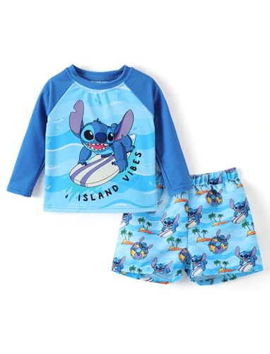 Image of Disney Marvel Spiderman Swimsuit Rash Guard Shirt & Swim Trunks Stitch Boys Swim Set UPF 50+ Summer Kids Bathing Suit 3M-13T