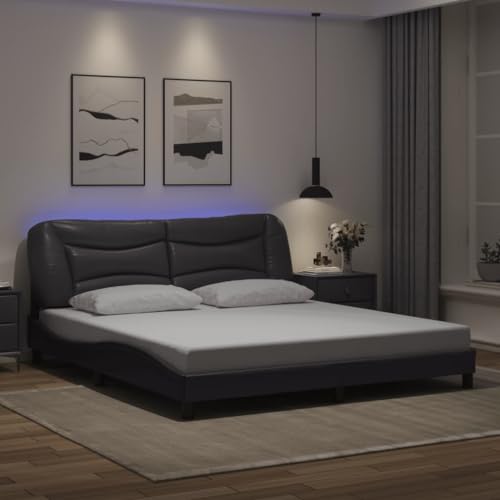 KLYEON Estructura de Cama con luz LED Cuero sintético Gris 180x200 cm Camas y somieres