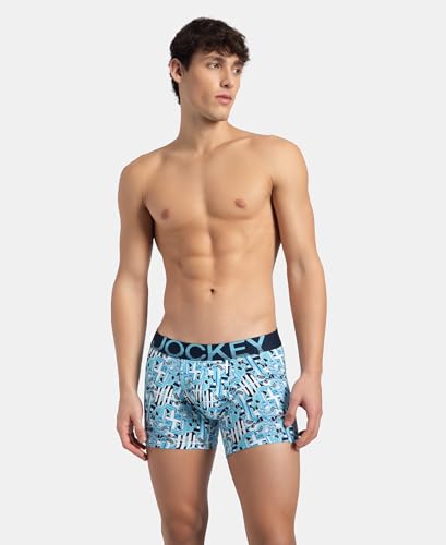 Image of Jockey FP23 Men's Super Combed Cotton Elastane Stretch Printed Trunk with Ultrasoft Waistband