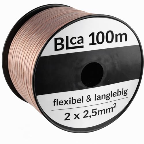 BLca 100m - 2 x 2.5mm² - Câble Audio pour Enceintes - Câble HP haut-parleur en CCA Cuivre pour HiFi et Hi-Fi Embarquée 2 5mm2