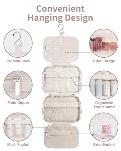 Image of Narwey Large Hanging Toiletry Bag Travel Makeup Bag Cosmetic Organizer for Women and Girls, ZZ-Little Dusty Pink Flower, Medium
