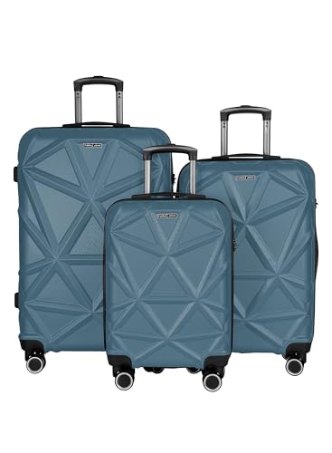 Parajohn Matrix Series Set of 3 Luggage | Lightweight Small 10KG, Medium 20KG & Large 30KG ABS 8 Wheels Trolley Hardsided Travel Suitcase - Turkish Blue