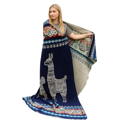 Tommy Lion - Alpaca Wool Blanket 80x90 in, Hypoallergenic, Soft, Lightweight, Handwoven. Queen Size...