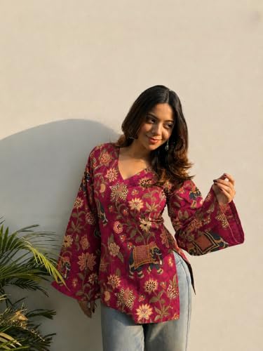Image of ANNI Designer Cotton Short Kurti for Women | Stylish Kurti | Short Kurti Top | Casual Kurta for Women | Comfortable Cotton Kurtis for Womens