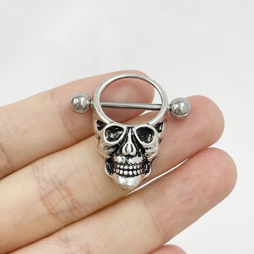 Niaspi Anéis de mamilo de caveira de esqueleto 14G para mulheres de aço inoxidável vintage para mami