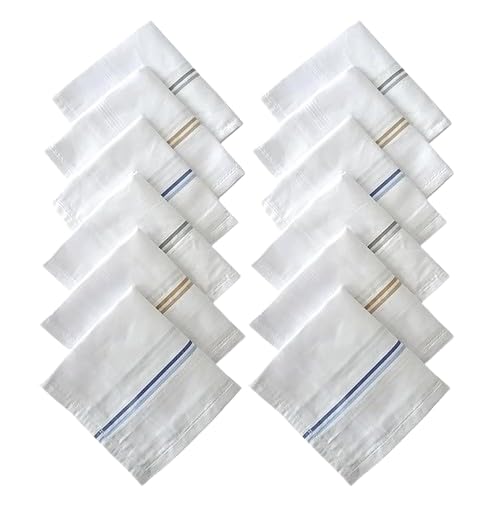 Premium Cotton Handkerchiefs for Men – White Striped XXL King Size – Pack of 12 Casual Style Hankies-image-47