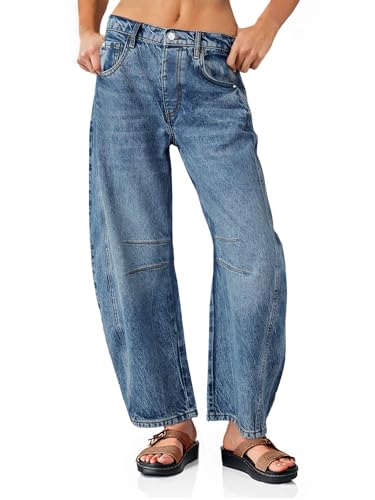 PLNOTME Women's Boyfriend Jeans Loose Fit Vintage Wide Leg Mid
