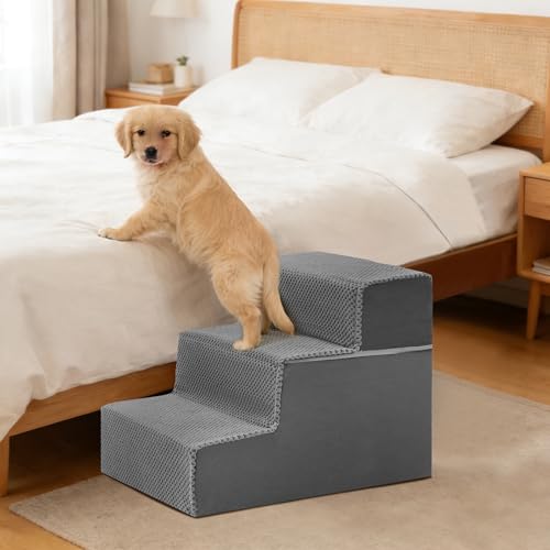 Image of NEWBULIG 3-Step Dog Stairs, 13.5 inch H Dog Steps for Sofa and Chair, Non-Slip Sturdy Pet Steps for Small Dogs and Cats, Pet Ramp for High Bed Indoor