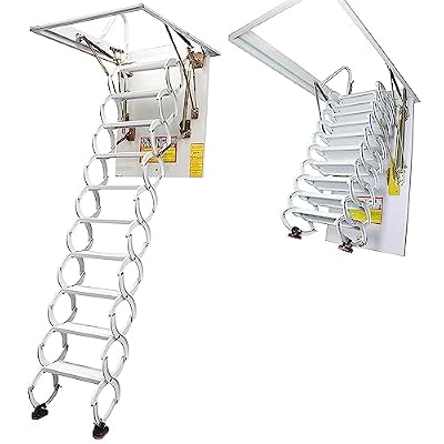 HQHAOTWU Attic Ladder Attic Pull Down Ceiling Ladder Access Stairs Folding Loft Ladder Stairs 13 Steps 10.5 Feet Height with 660LB Loading Capacity Pure White Carbon Steel Attic Stairs 31.5 x 35.4 in