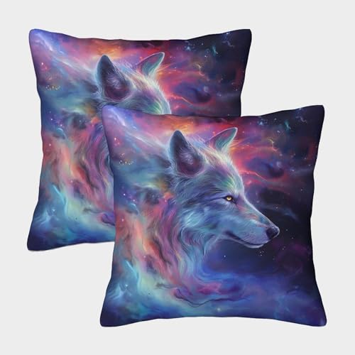 ELANXIAPR Colorido Lobo Juego De 2 Fundas para Cojines De Sofá, Fundas De Almohada animaleses Cuadradas, Fundas De Cojines, Fundas De Almohada, Decoración del Hogar, Dormitorio45x45cm