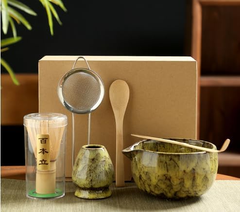 6 Piece Matcha Tea Set with Bamboo Whisk, Teaspoon, Bowl, Whisk Holder, Tea-Making Tools for Tea Lovers