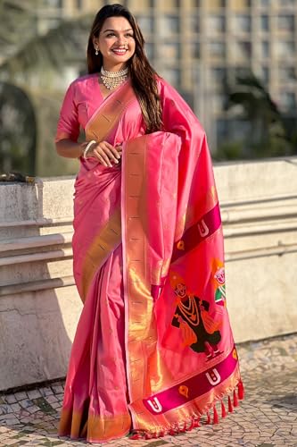 Image of SGF11 Women's Kanjivaram Paithani Silk Saree With Unstitched Blouse Piece