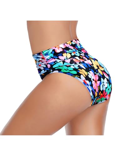 Image of Tempt Me Women's High Waisted Bikini Bottom Tummy Control Ruched Bathing Suit Swim Bottom