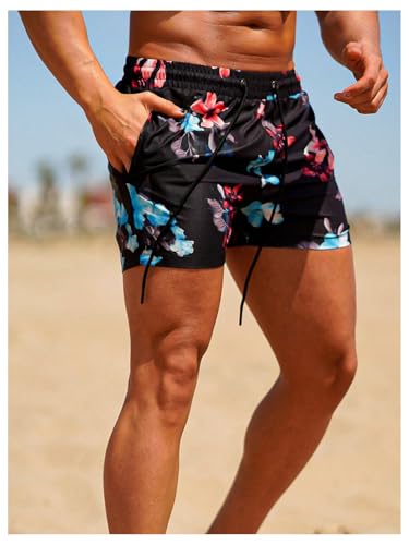SOLY HUX Men's Floral Print Swim Trunks Drawstring Waist Quick Dry Board Shorts with Pockets4