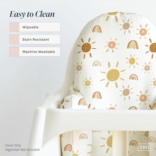 Image of Yeah Baby Goods Wipeable Cushion Cover (Mr Golden Sun) - Compatible with the IKEA Antilop Highchair - Soft, Waterproof Baby High Chair Cover - Vegan Leather Pillow Type Cushion