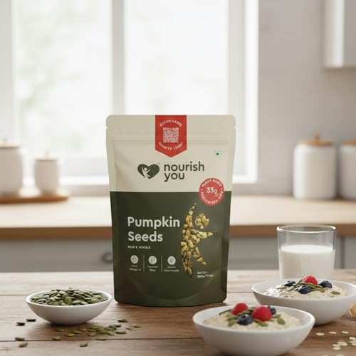 Image of Nourish You Raw Pumpkin Seeds 500 gm | High Fiber, Protein-Rich Superfood | Gluten-Free, Keto-Friendly Snacks | Nutrient-Dense Seeds for Weight Management & Heart Health | Omega-3, Antioxidant Boost