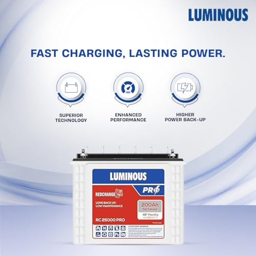 Image of Luminous Inverter & Battery Combo (Power sine 1100 Pure Sine Wave 900VA /12V Inverter with Red Charge RC25000 PRO 200Ah Battery) for Home, Office & Shops