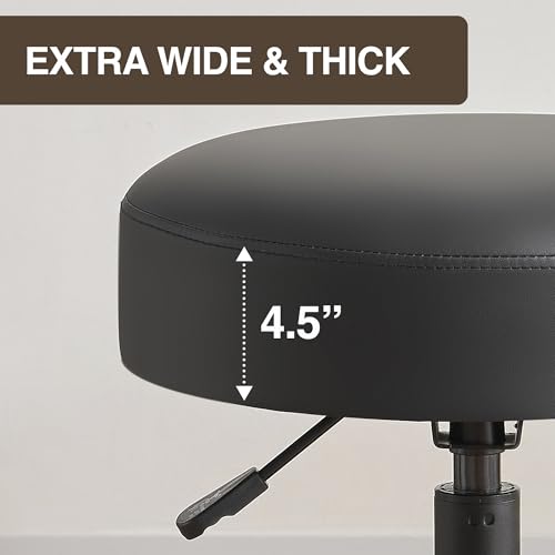 Image of Heavy Duty Extra Wide Thick Cushion Seat Adjustable Height Swivel Rolling Stool for Dental Clinic, Salon, Office, and Bar - NAIA 502 (Black, Standard)