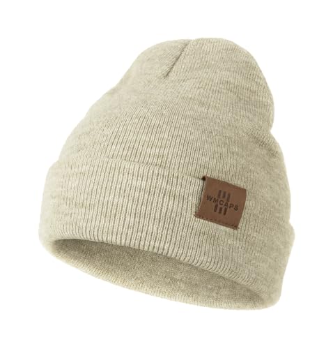 Wmcaps Mütze Kinder Jungen, Warme Weiche Wintermützen für Mädchen Kleinkind Baby, Doppellagige Strickmütze Kinder, Beige