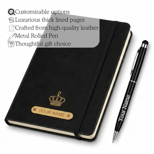 Image of Zift Personalized Name & Charm Leather HardCover Diary with Pen | Daily Journal Notebook for Men & Women |Gift Set for Men Women, Office Journal, Travel Diary | Corporate Gifts, Gift Ideas (Classic Black)