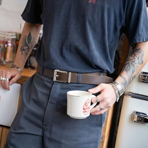 Image of Chaoren Leather Ratchet Belt 2 Pack Dress with Click Sliding Buckle 1 3 /8 inch in Gift Set Box - Adjustable Trim to Fit